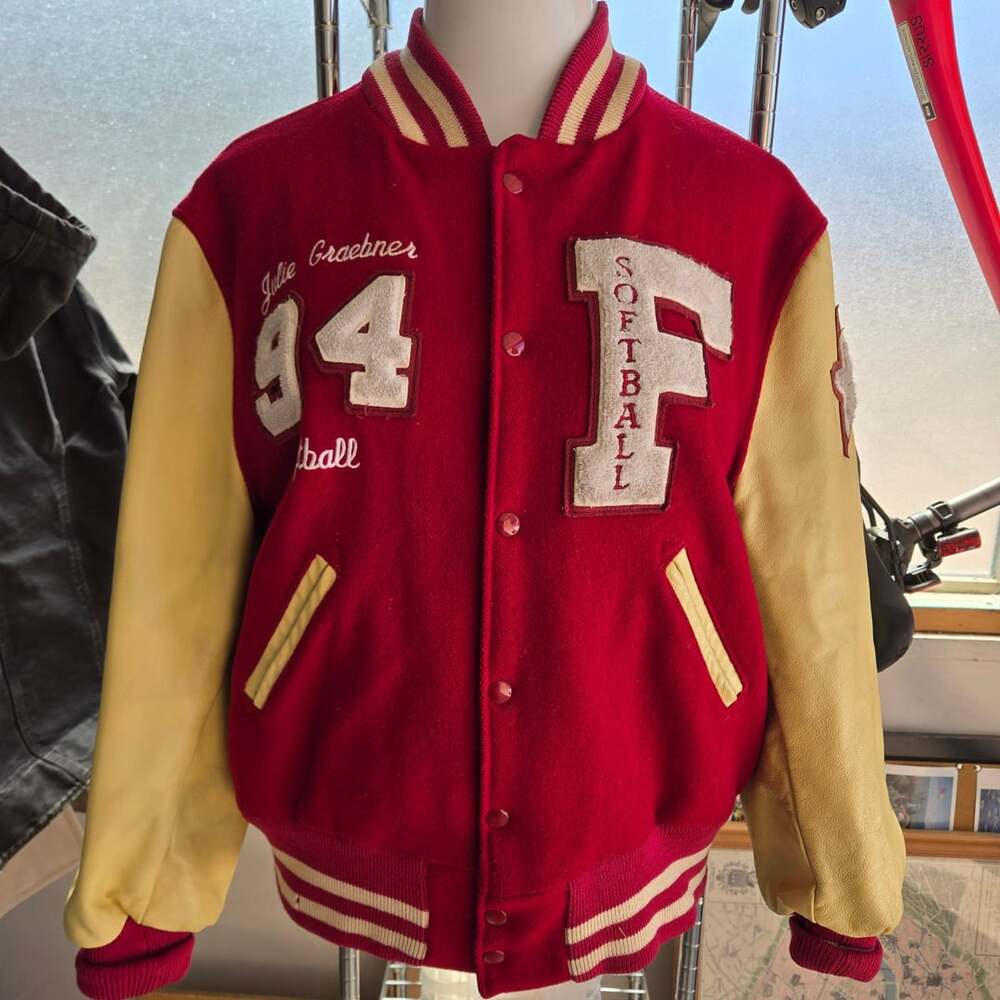 Octonek Letterman Jacket Size M Red Wool Leather Softball